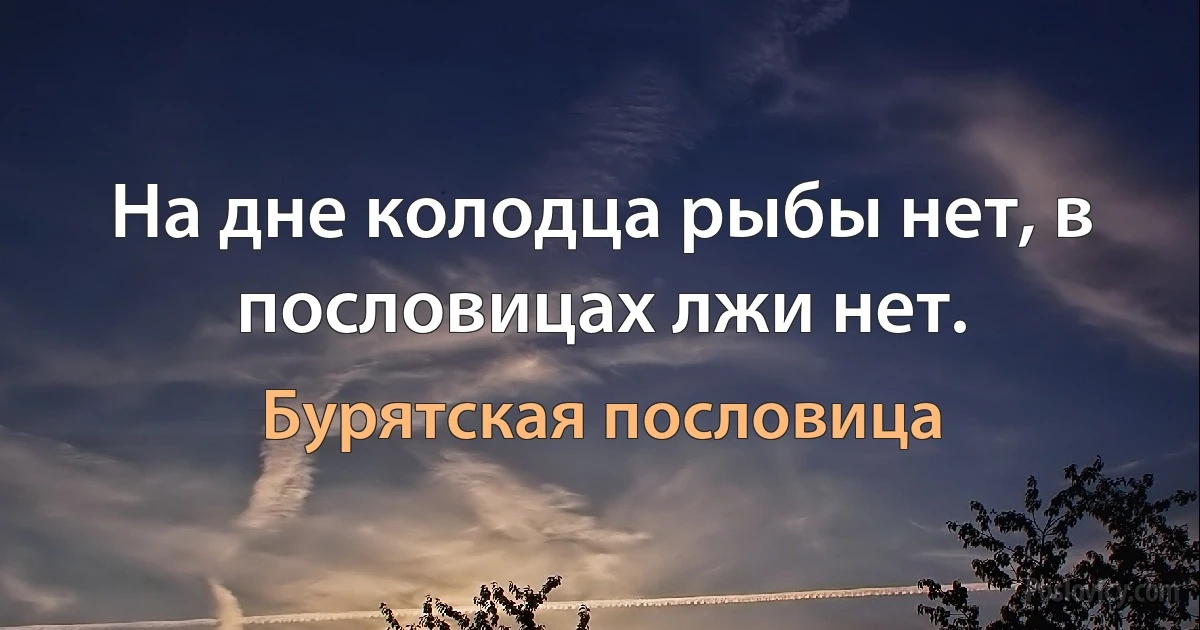 На дне колодца рыбы нет, в пословицах лжи нет. (Бурятская пословица)