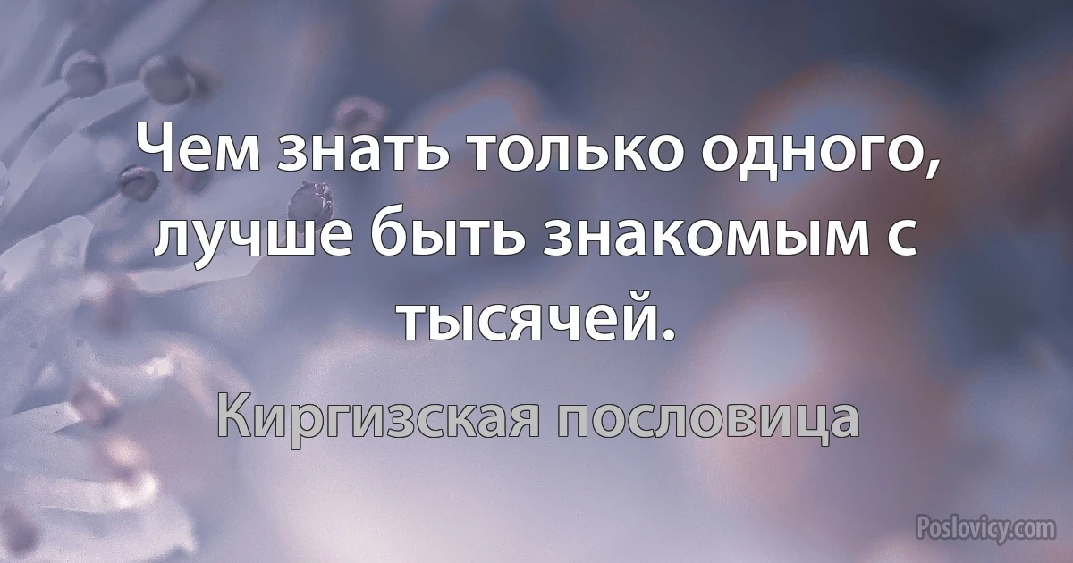 Чем знать только одного, лучше быть знакомым с тысячей. (Киргизская пословица)