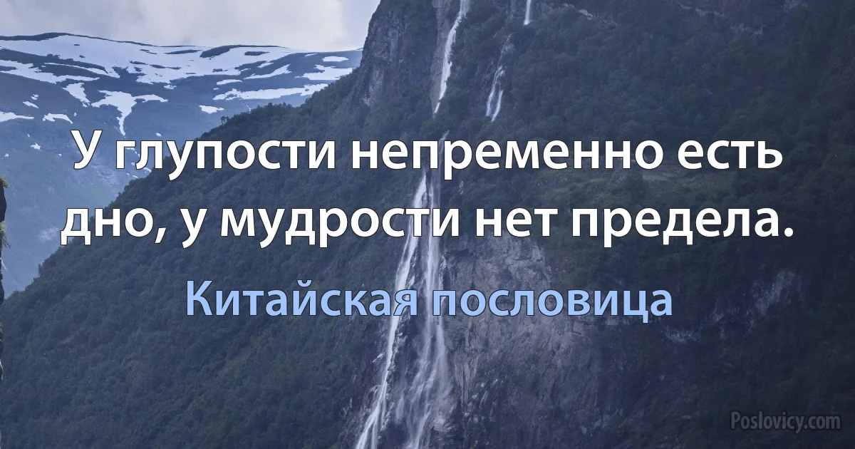 У глупости непременно есть дно, у мудрости нет предела. (Китайская пословица)