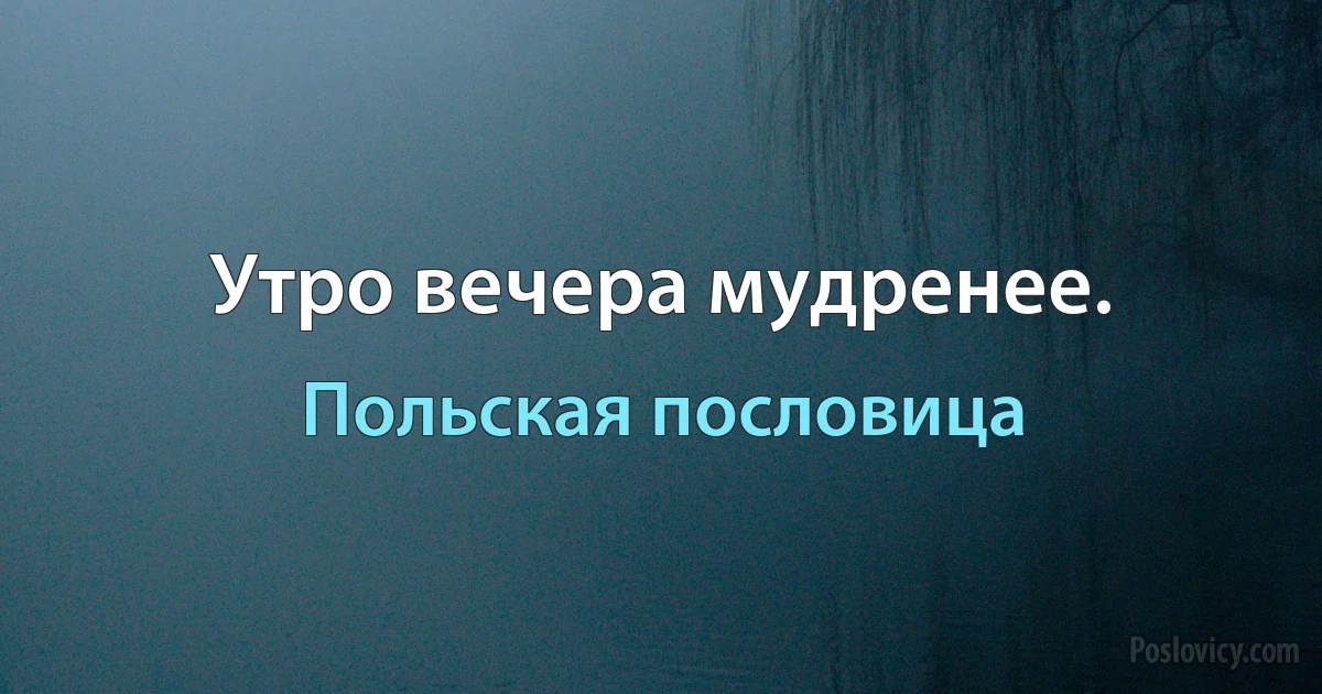 Утро вечера мудренее. (Польская пословица)