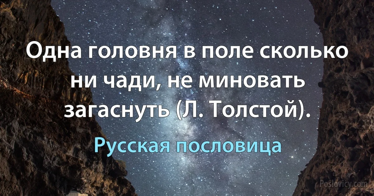 Одна головня в поле сколько ни чади, не миновать загаснуть (Л. Толстой). (Русская пословица)