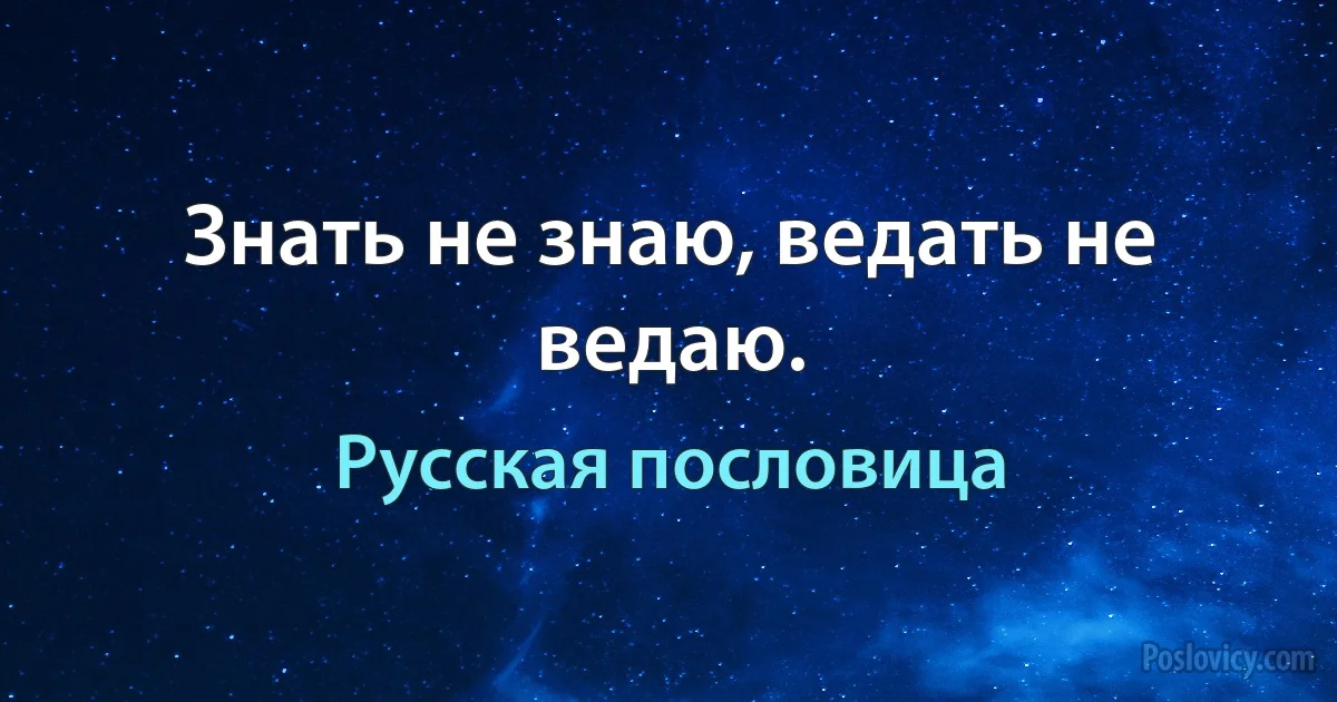 Знать не знаю, ведать не ведаю. (Русская пословица)