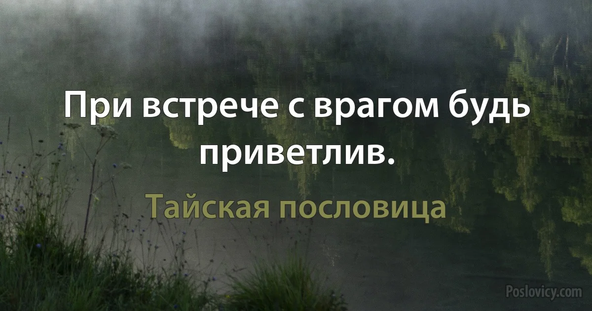 При встрече с врагом будь приветлив. (Тайская пословица)