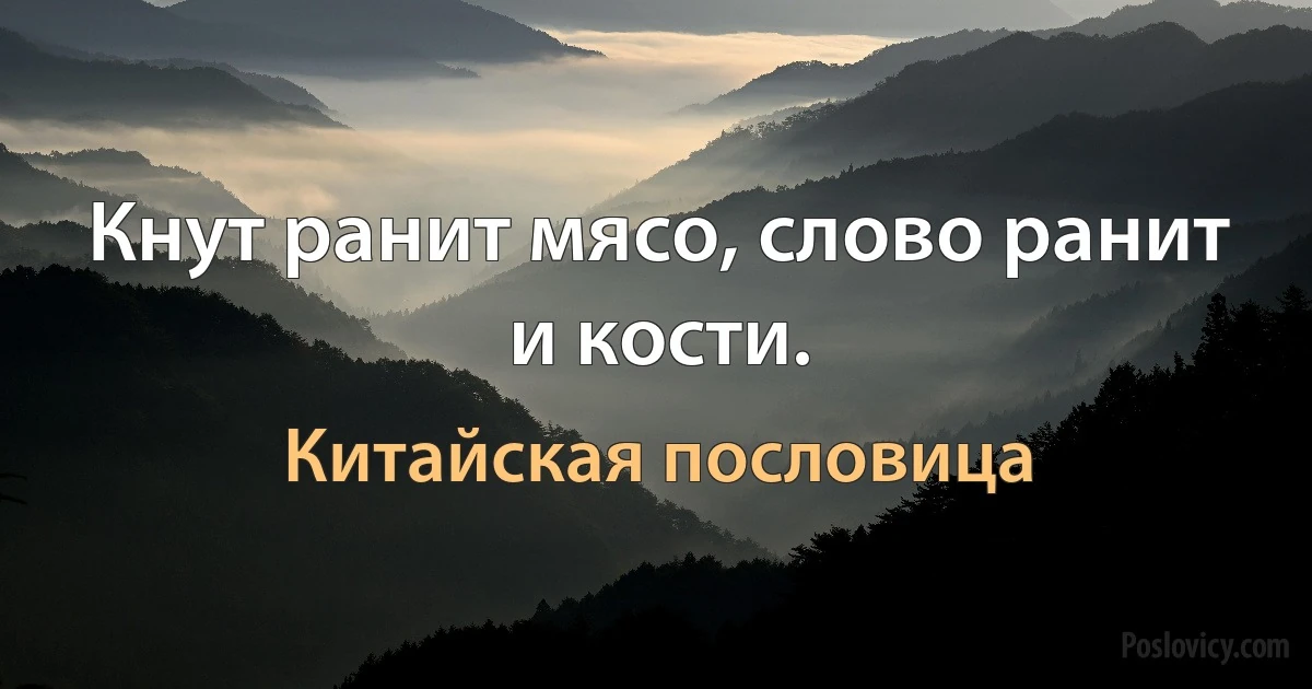 Кнут ранит мясо, слово ранит и кости. (Китайская пословица)