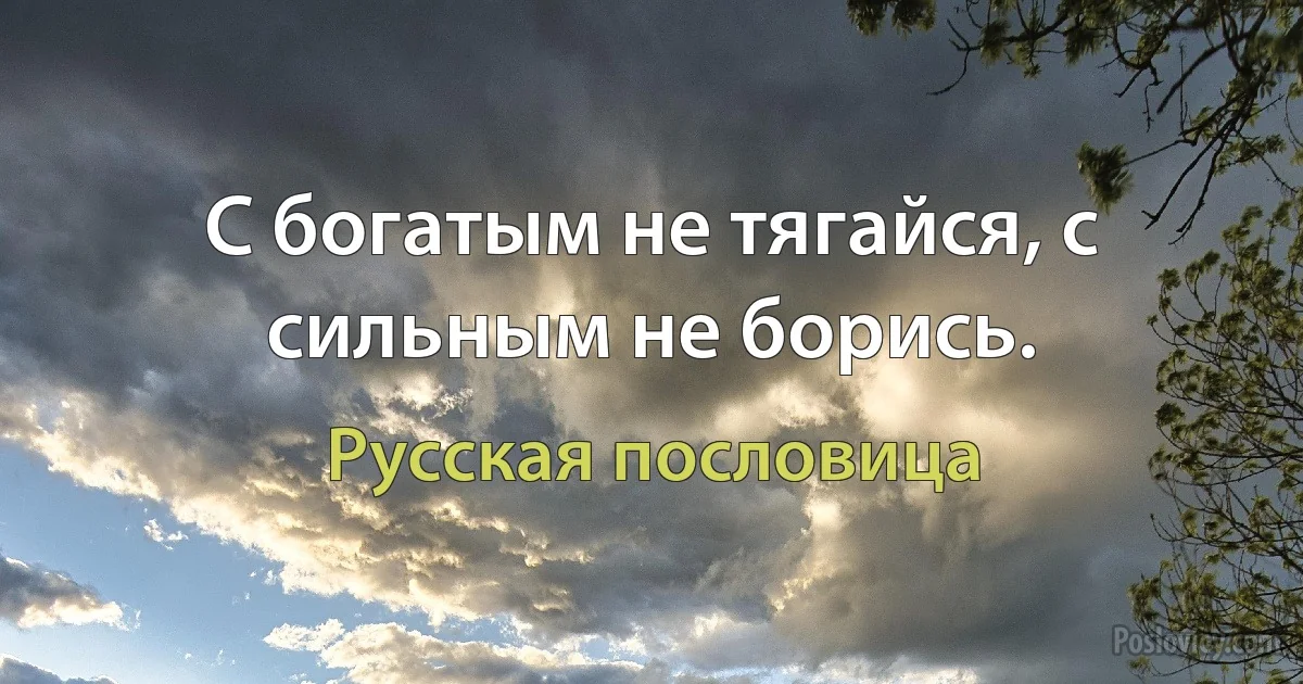 С богатым не тягайся, с сильным не борись. (Русская пословица)