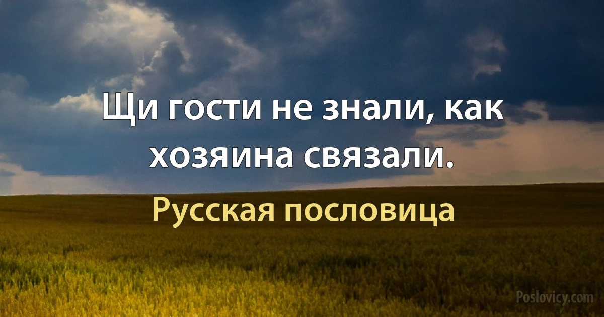 Щи гости не знали, как хозяина связали. (Русская пословица)