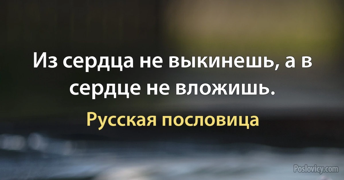 Из сердца не выкинешь, а в сердце не вложишь. (Русская пословица)