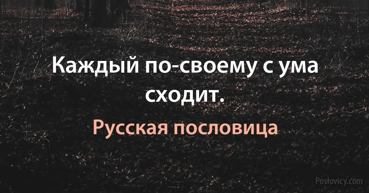 Каждый по-своему с ума сходит. (Русская пословица)