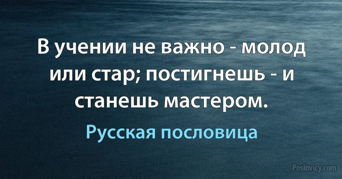 В учении не важно - молод или стар; постигнешь - и станешь мастером. (Русская пословица)