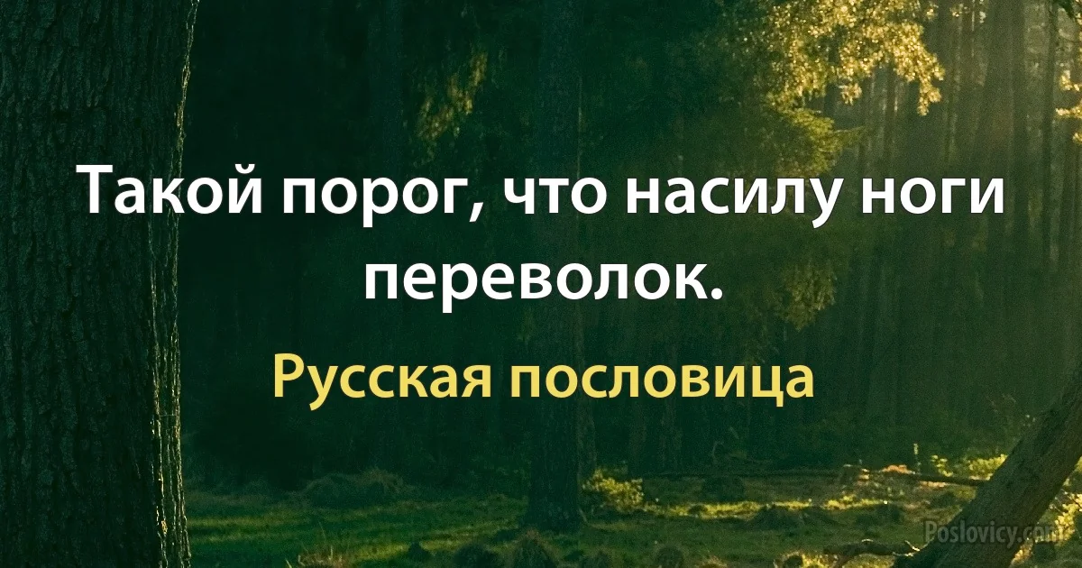 Такой порог, что насилу ноги переволок. (Русская пословица)