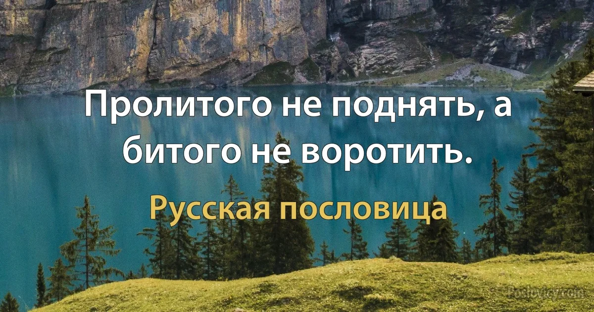 Пролитого не поднять, а битого не воротить. (Русская пословица)