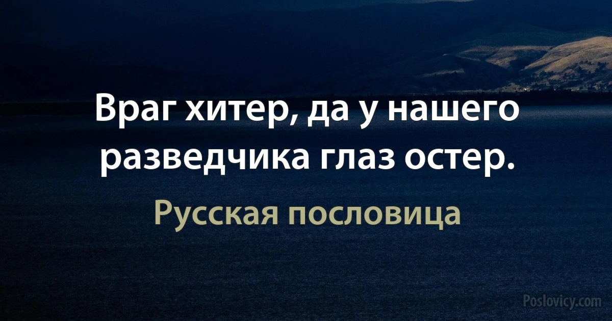 Враг хитер, да у нашего разведчика глаз остер. (Русская пословица)