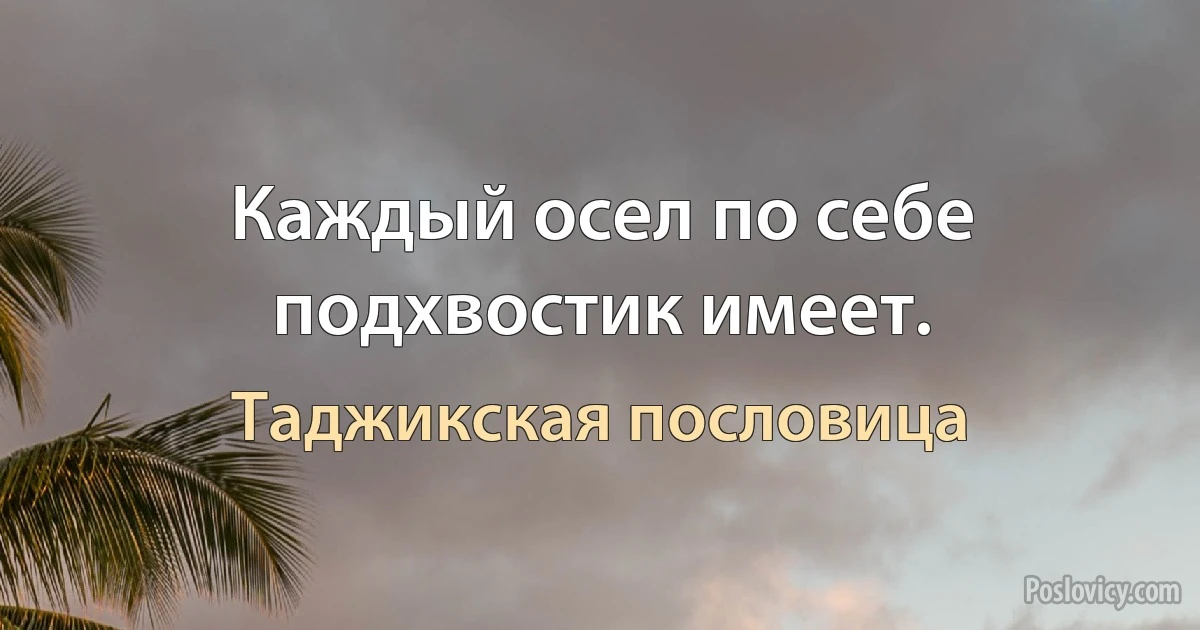 Каждый осел по себе подхвостик имеет. (Таджикская пословица)