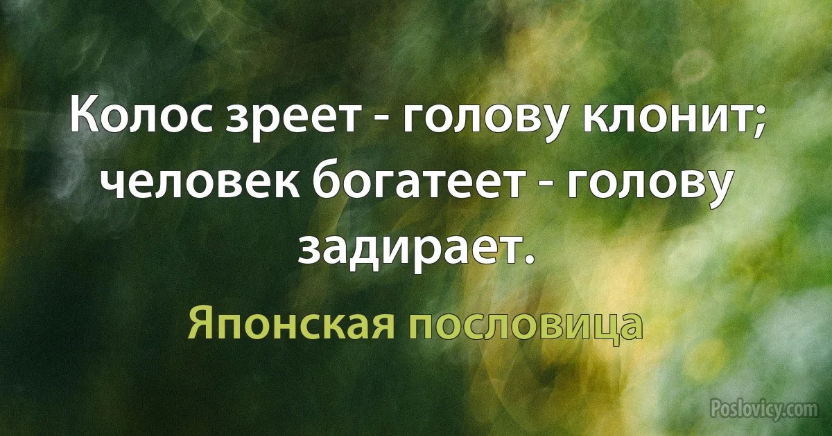 Колос зреет - голову клонит; человек богатеет - голову задирает. (Японская пословица)