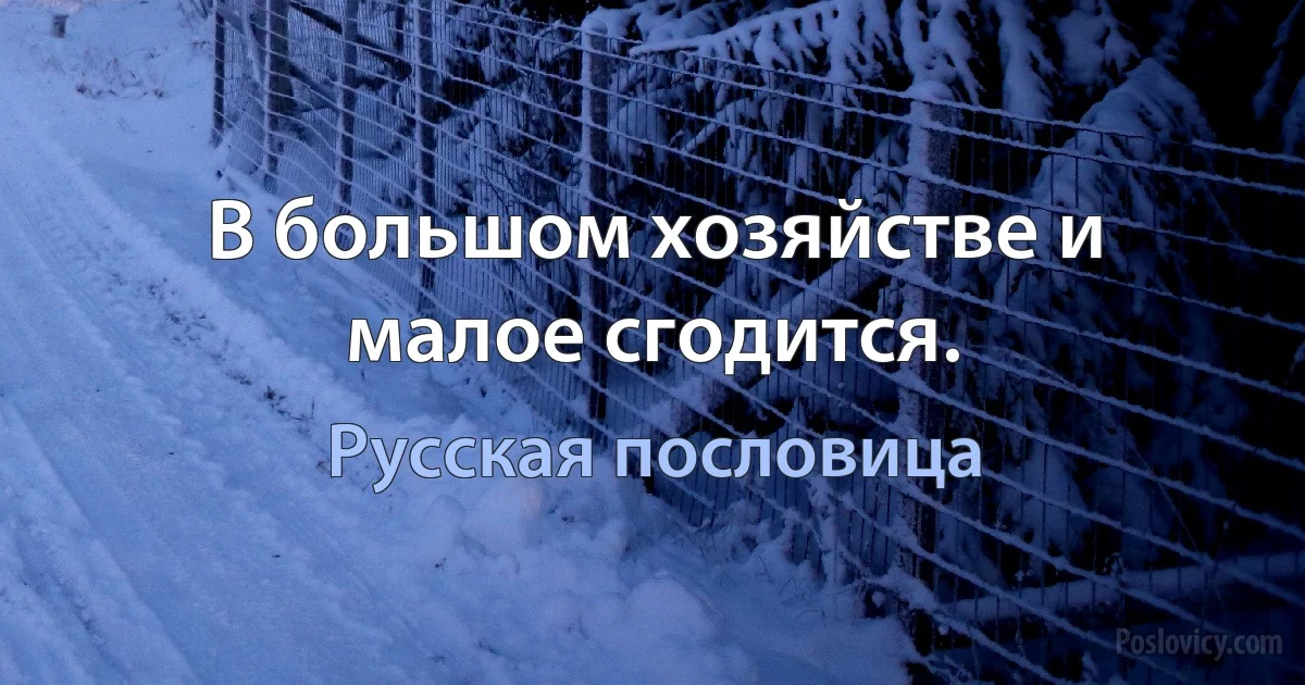 В большом хозяйстве и малое сгодится. (Русская пословица)