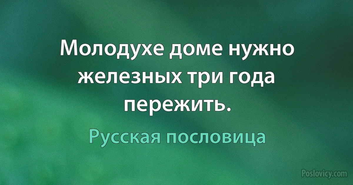 Молодухе доме нужно железных три года пережить. (Русская пословица)