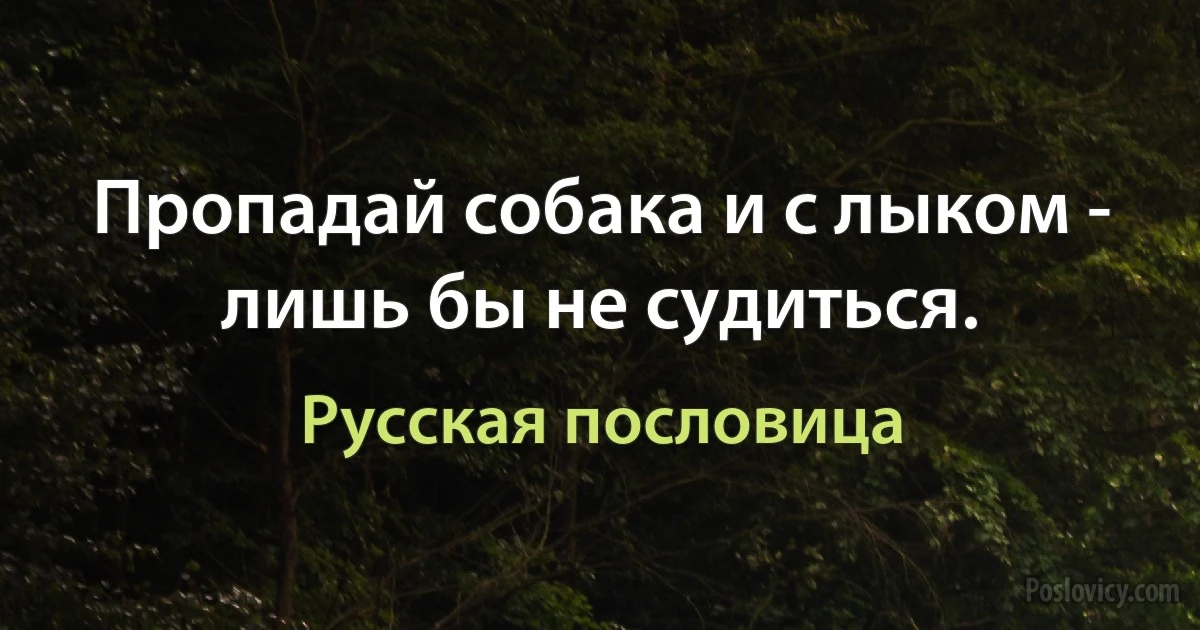 Пропадай собака и с лыком - лишь бы не судиться. (Русская пословица)