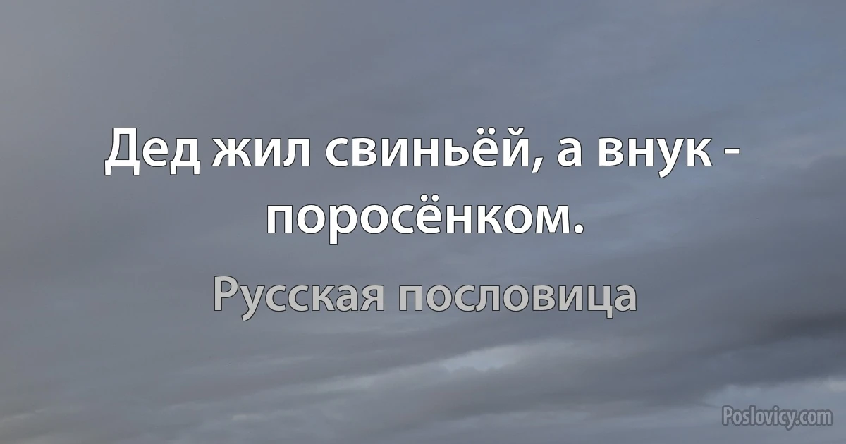 Дед жил свиньёй, а внук - поросёнком. (Русская пословица)