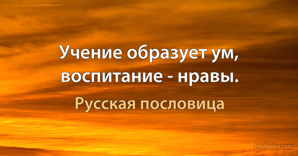 Учение образует ум, воспитание - нравы. (Русская пословица)