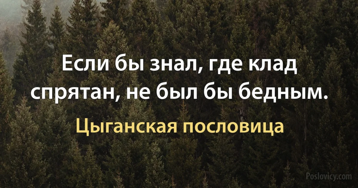 Если бы знал, где клад спрятан, не был бы бедным. (Цыганская пословица)