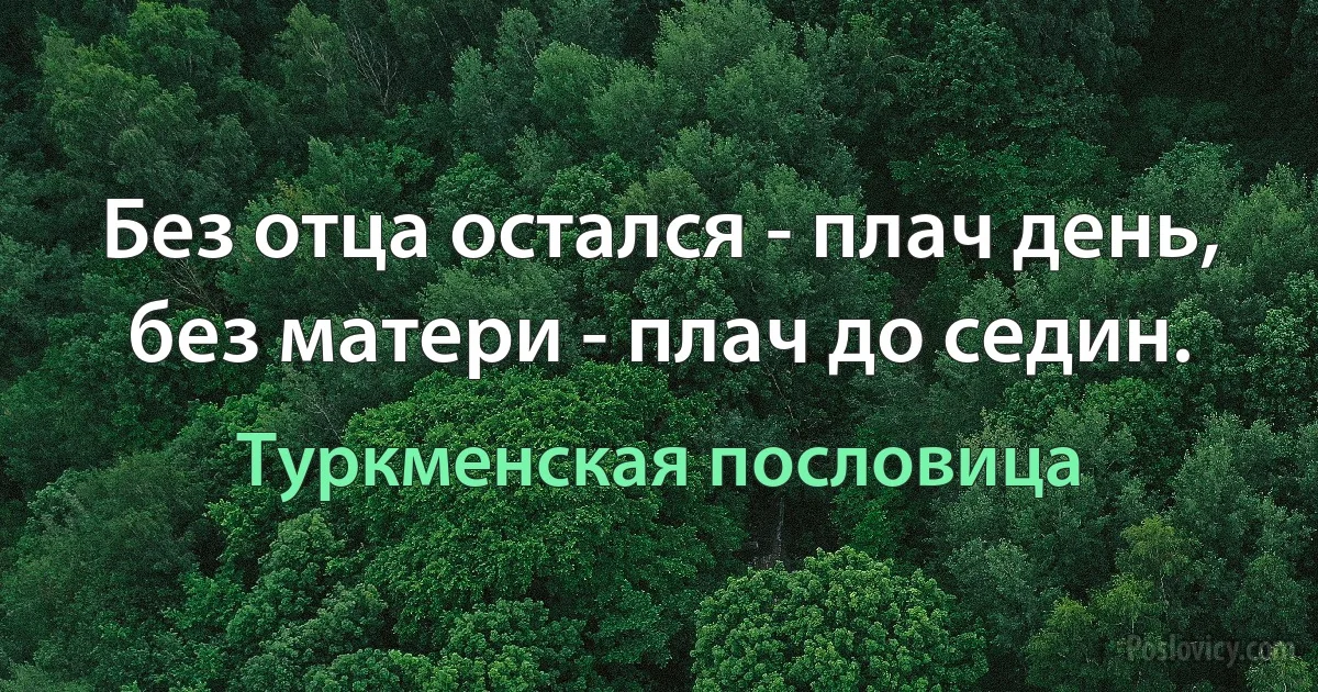 Без отца остался - плач день, без матери - плач до седин. (Туркменская пословица)