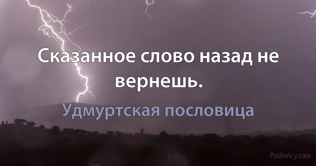 Сказанное слово назад не вернешь. (Удмуртская пословица)