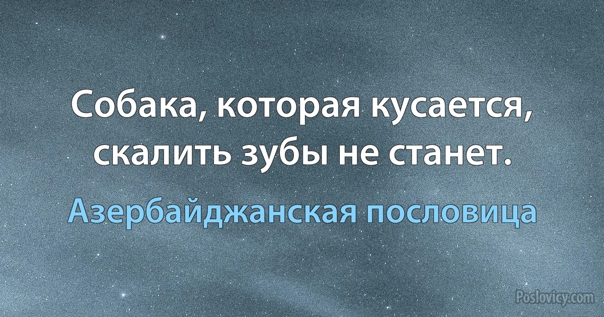 Собака, которая кусается, скалить зубы не станет. (Азербайджанская пословица)