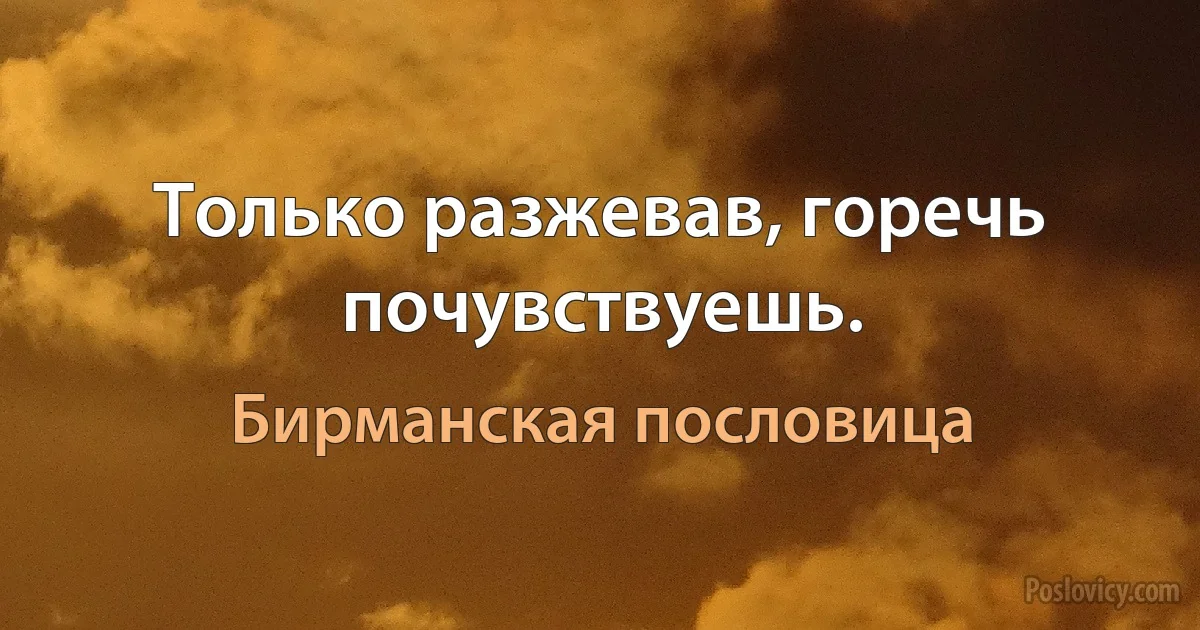 Только разжевав, горечь почувствуешь. (Бирманская пословица)