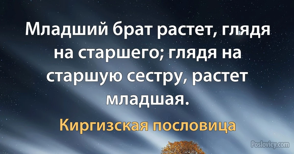 Младший брат растет, глядя на старшего; глядя на старшую сестру, растет младшая. (Киргизская пословица)