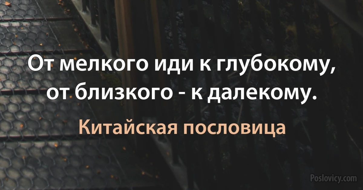 От мелкого иди к глубокому, от близкого - к далекому. (Китайская пословица)