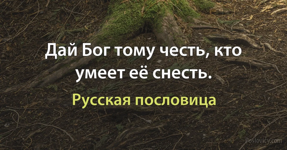 Дай Бог тому честь, кто умеет её снесть. (Русская пословица)