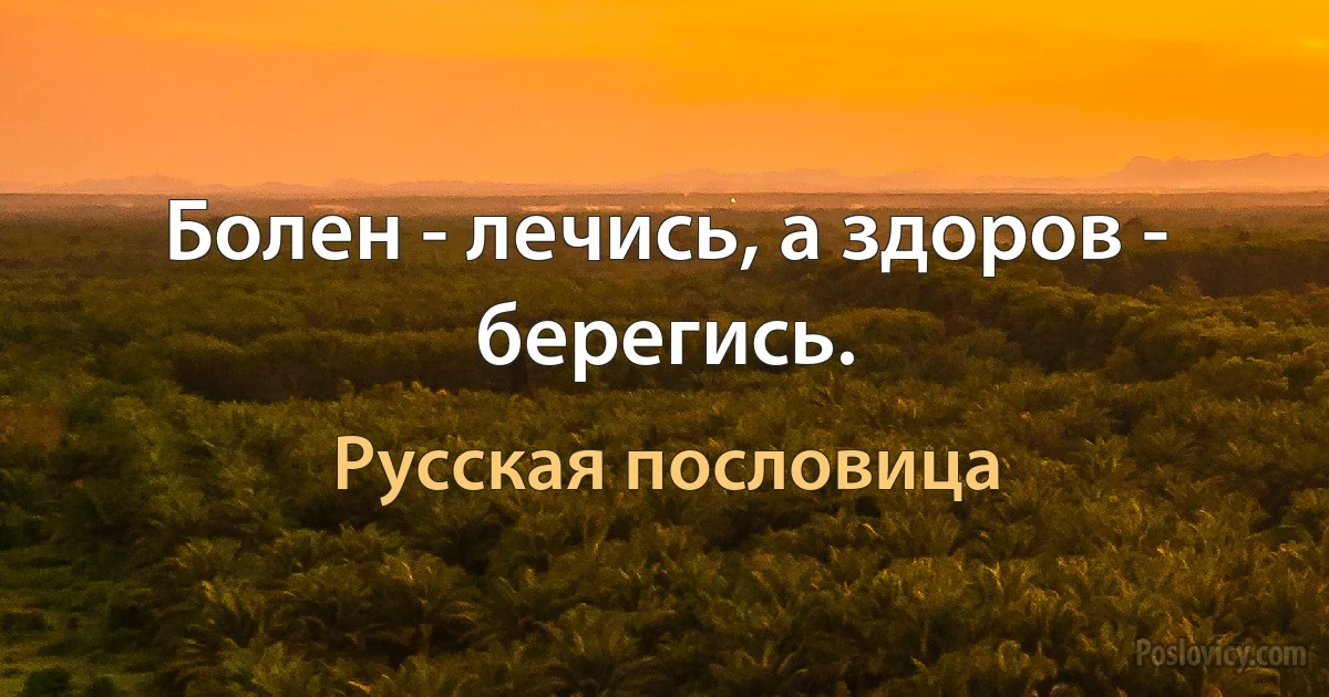 Болен - лечись, а здоров - берегись. (Русская пословица)