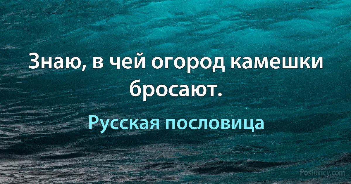 Знаю, в чей огород камешки бросают. (Русская пословица)