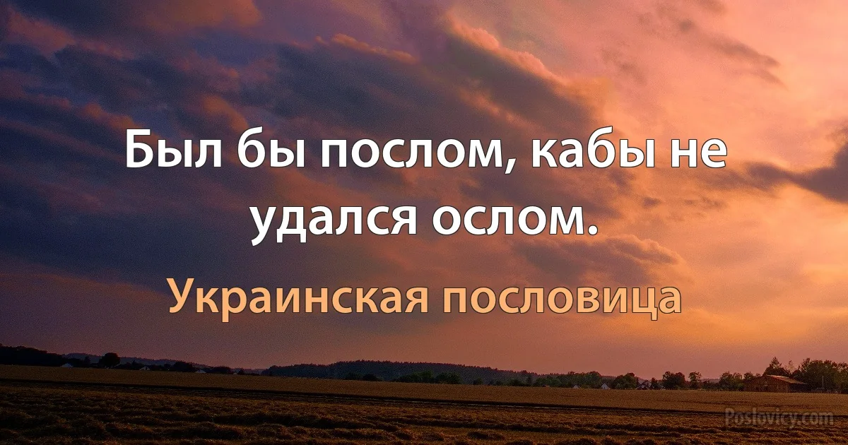 Был бы послом, кабы не удался ослом. (Украинская пословица)