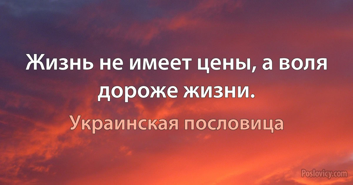 Жизнь не имеет цены, а воля дороже жизни. (Украинская пословица)