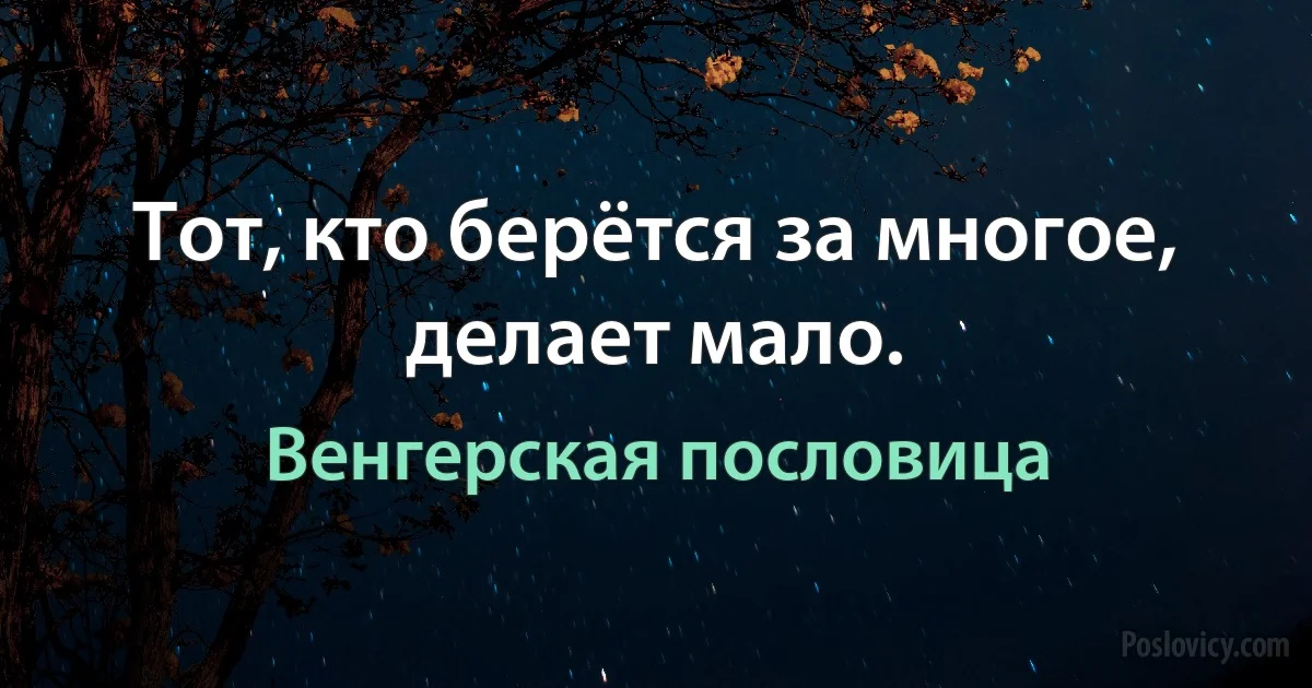 Тот, кто берётся за многое, делает мало. (Венгерская пословица)