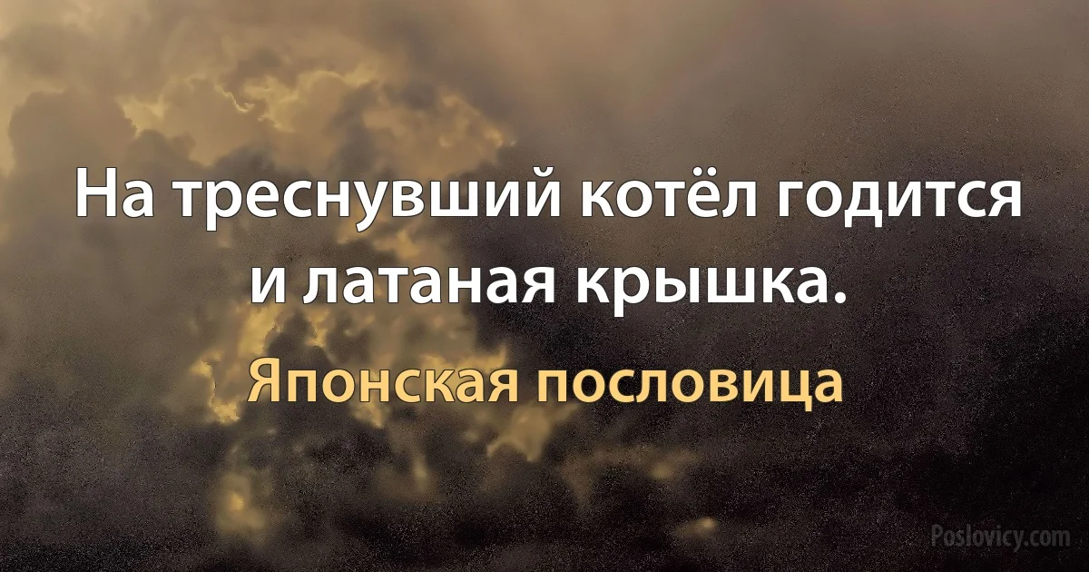 На треснувший котёл годится и латаная крышка. (Японская пословица)