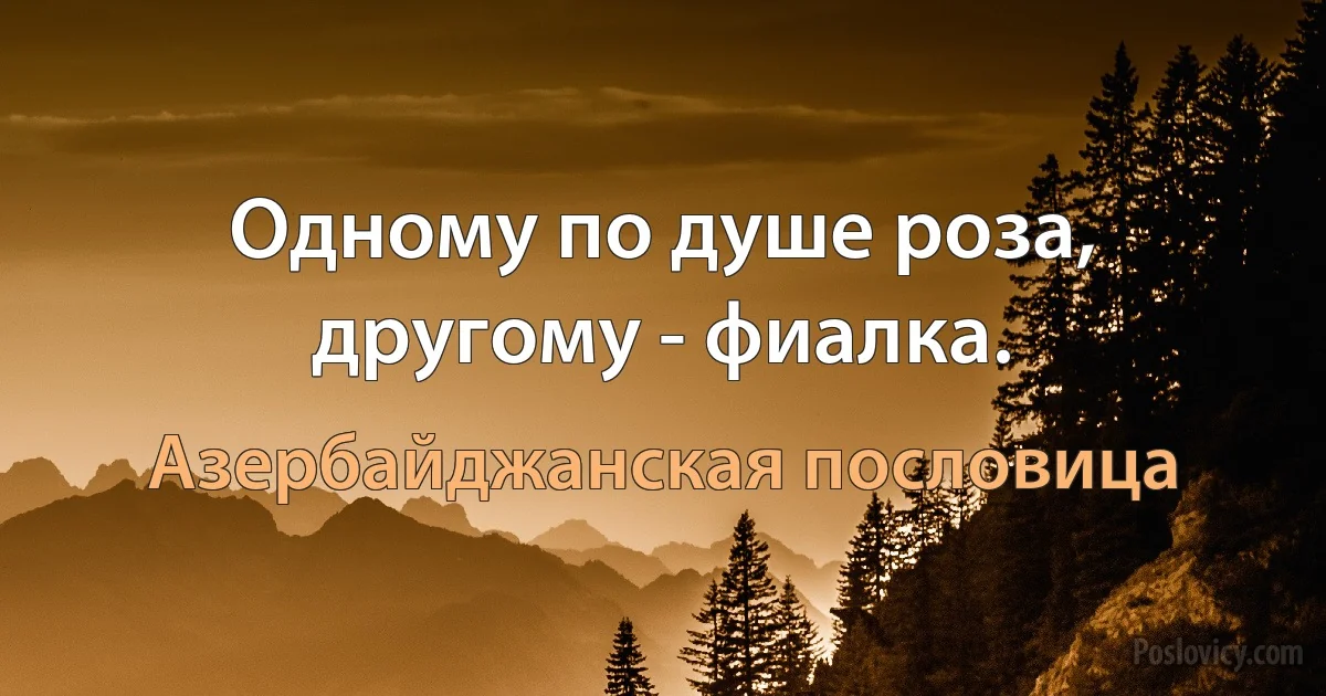 Одному по душе роза, другому - фиалка. (Азербайджанская пословица)