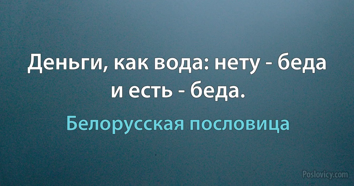 Деньги, как вода: нету - беда и есть - беда. (Белорусская пословица)