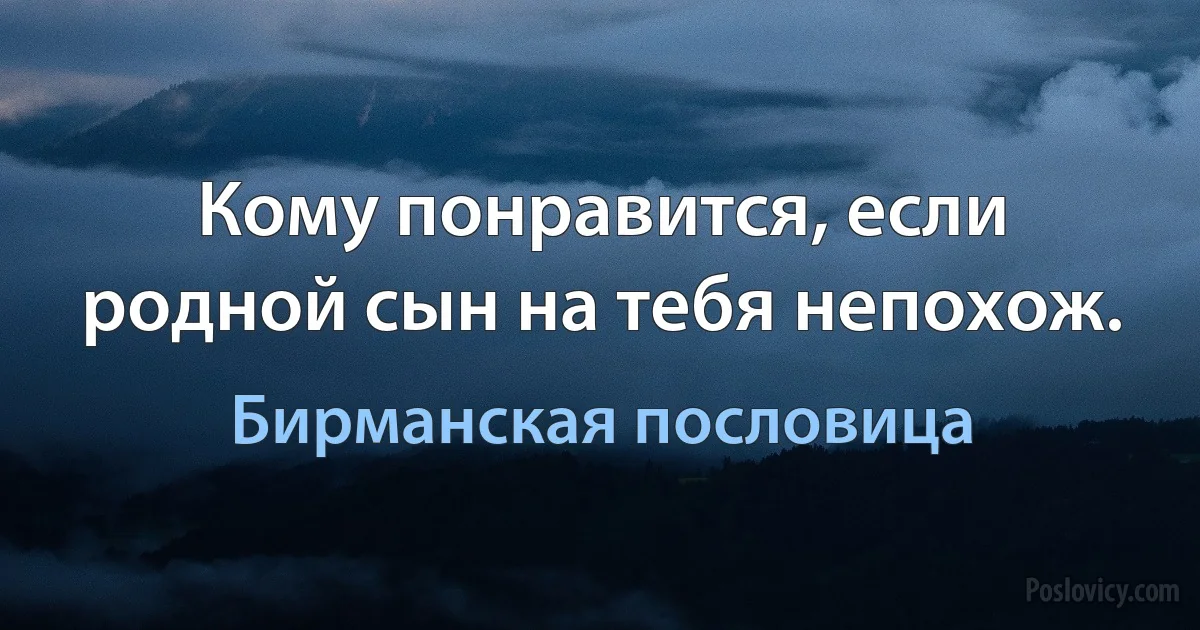 Кому понравится, если родной сын на тебя непохож. (Бирманская пословица)