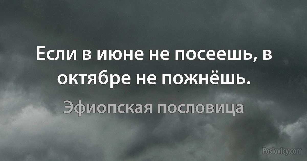 Если в июне не посеешь, в октябре не пожнёшь. (Эфиопская пословица)