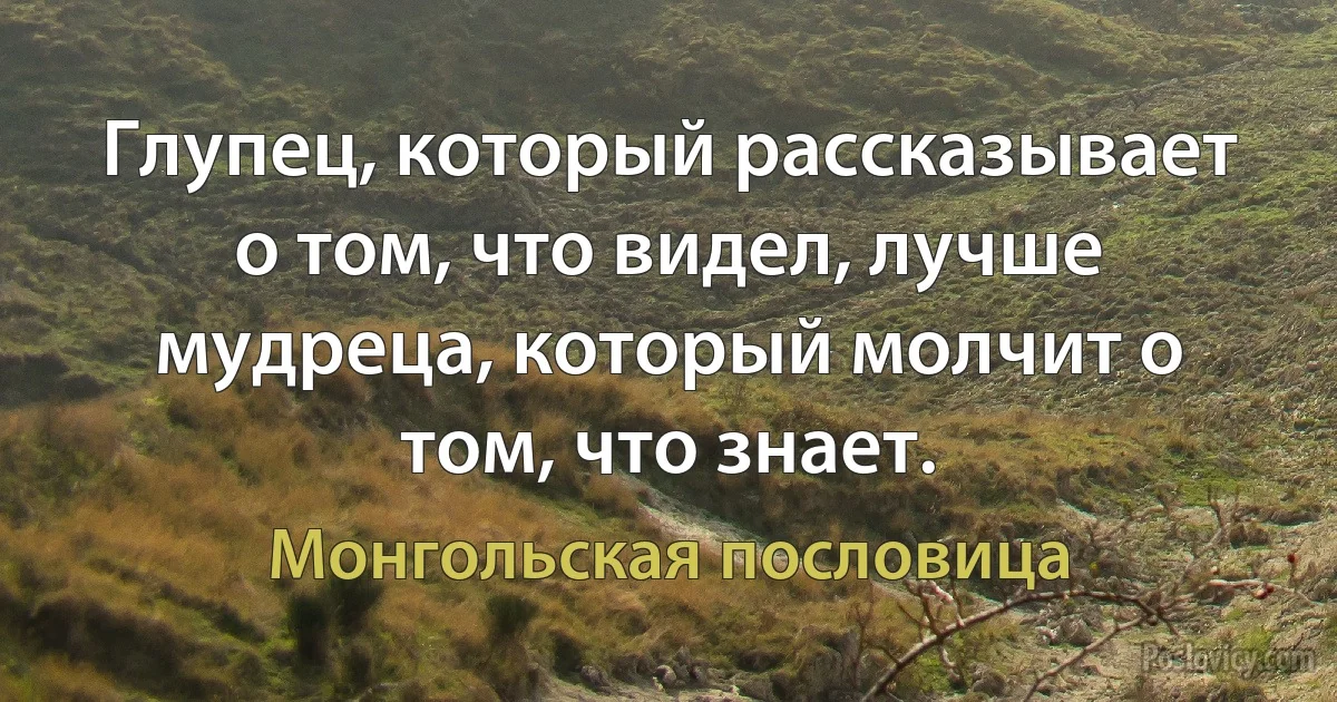 Глупец, который рассказывает о том, что видел, лучше мудреца, который молчит о том, что знает. (Монгольская пословица)