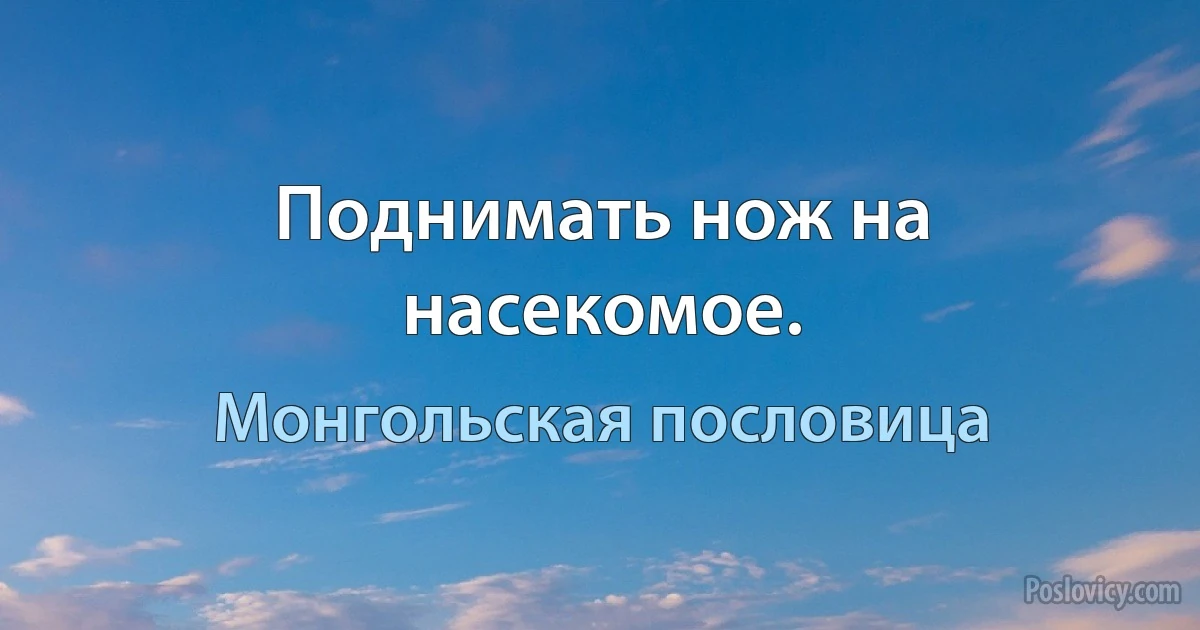 Поднимать нож на насекомое. (Монгольская пословица)