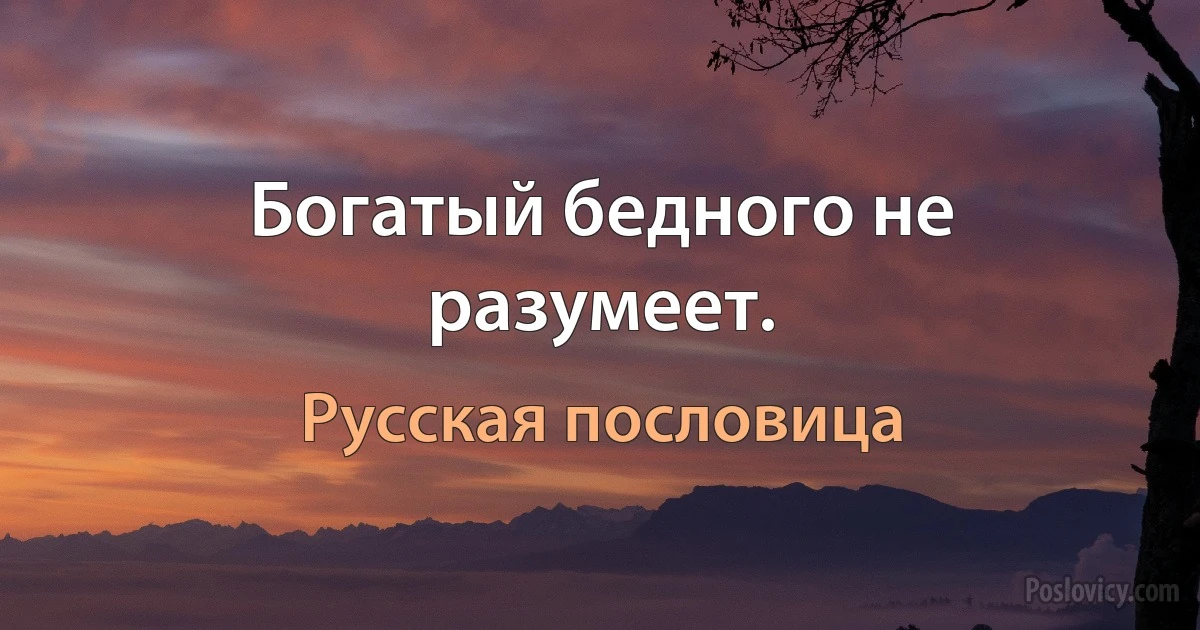 Богатый бедного не разумеет. (Русская пословица)