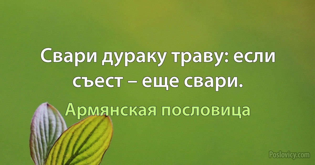 Свари дураку траву: если съест – еще свари. (Армянская пословица)