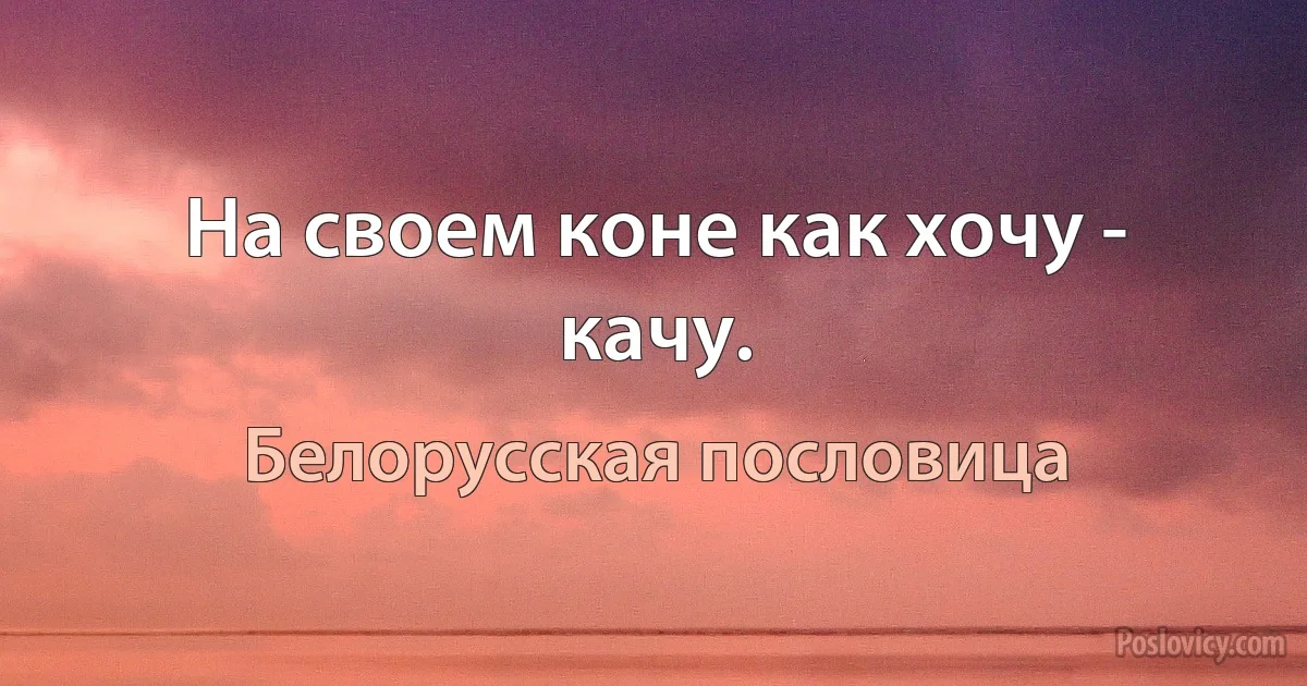 На своем коне как хочу - качу. (Белорусская пословица)