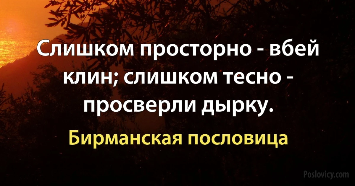 Слишком просторно - вбей клин; слишком тесно - просверли дырку. (Бирманская пословица)