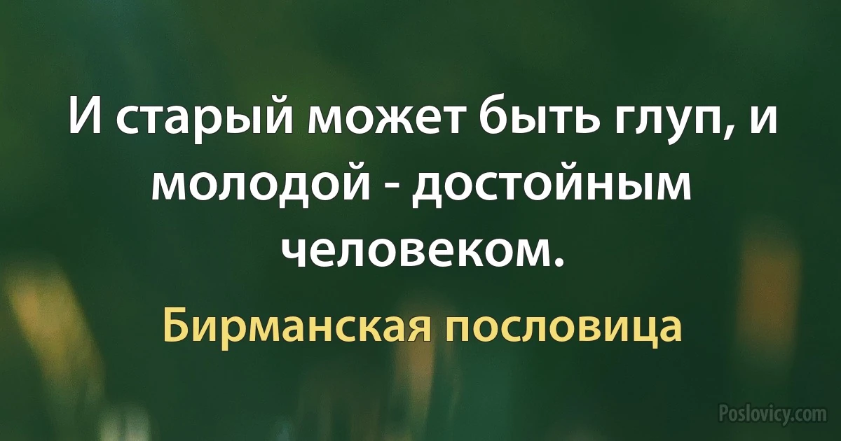 И старый может быть глуп, и молодой - достойным человеком. (Бирманская пословица)