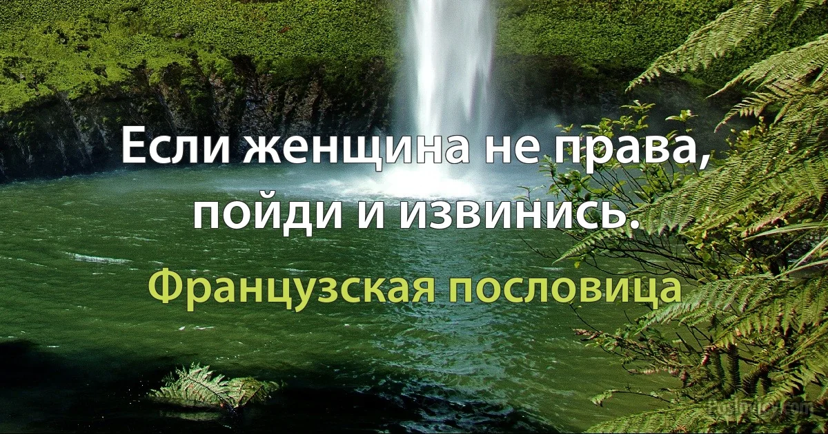 Если женщина не права, пойди и извинись. (Французская пословица)