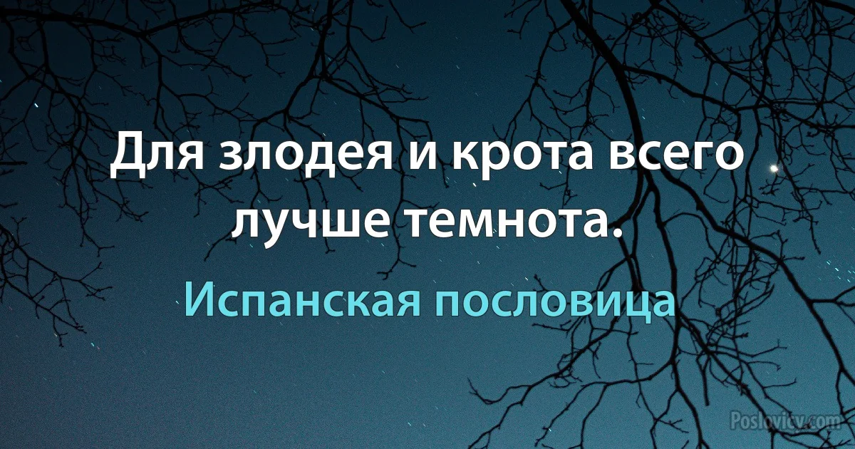 Для злодея и крота всего лучше темнота. (Испанская пословица)